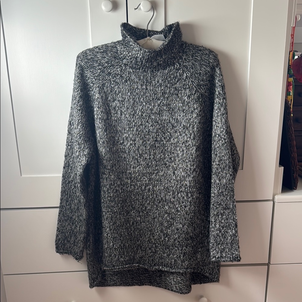 J. McLaughlin Black and Grey Cowl Neck Sweater with Gold Detail